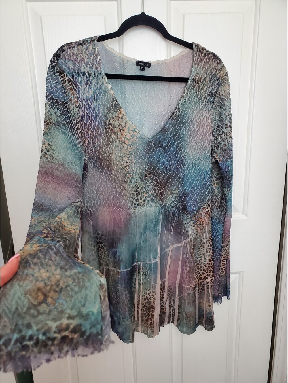 KOMAROV Shirt Womens XLarge Colorful Layer Sheer Lightweight BOHO Chic Top Fairy
